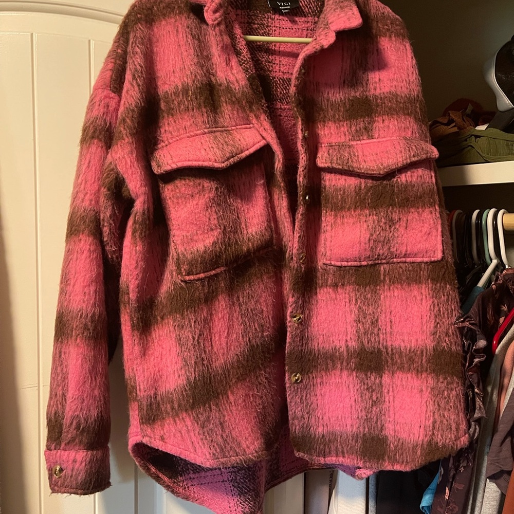 Plaid Pink and Brown Women's Jacket